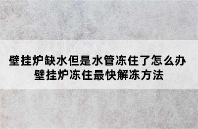 壁挂炉缺水但是水管冻住了怎么办 壁挂炉冻住最快解冻方法